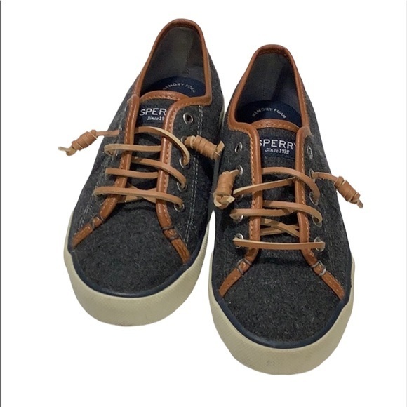Sperry top sider leather trim wool blend slip on sneakers women size 6.5 M EUC - Picture 1 of 14
